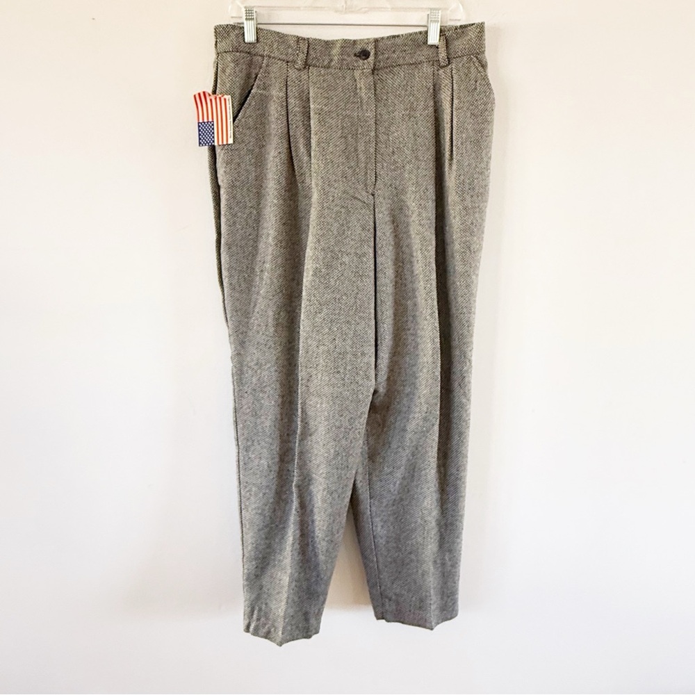 NWT Vintage Women Wool Blend Birdseye Pleated High Waist Pants Size 32 Academia